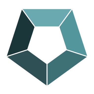 Pentagon bilgi şablonu simgesi. Grafik sembolü, beyaz arkaplanda yeşil. 5 ayrı adım diyagramı. Basit çok renkli düz tasarım vektör çizimi.