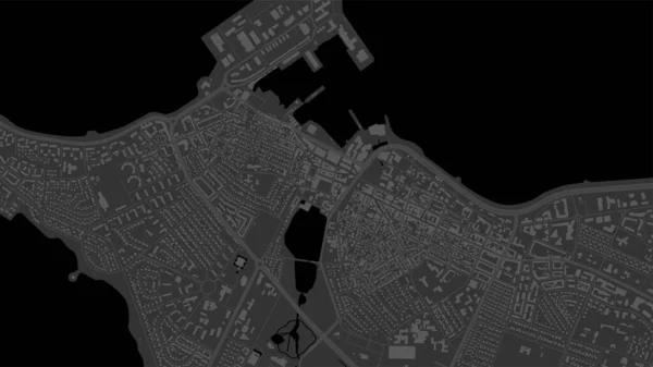Dark Black Reykjavik City Area Vector Background Map Streets Water — Vetor de Stock