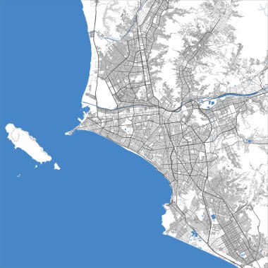Lima vector map. Detailed map of Lima city administrative area. Cityscape panorama. Royalty free vector illustration. Road map with highways, rivers.