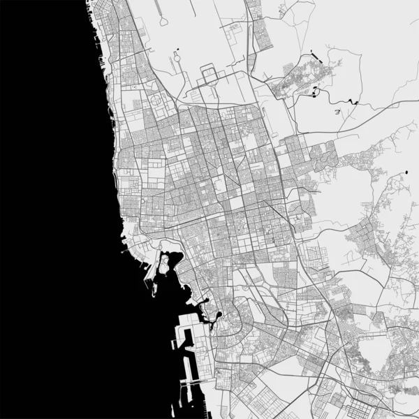 Urban City Map Jeddah Vector Illustration Jeddah Map Grayscale Art — Vetor de Stock