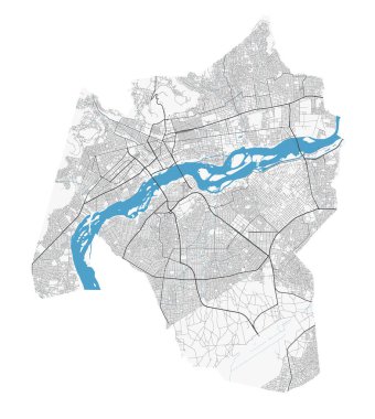 Bamako vector map. Detailed map of Bamako city administrative area. Cityscape panorama. Royalty free vector illustration. Road map with highways, rivers.