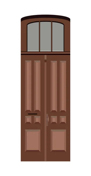 Вход Двойная Дверь Тонкий Коричневый Деревянный Портал Стеклянными Окнами Вход — стоковый вектор