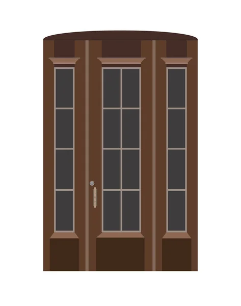 Brown Wooden Entrance Door Portal Glass Windows Entry Front Doorway —  Vetores de Stock