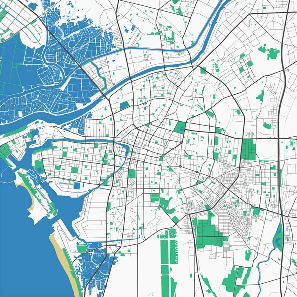 Mapa Vetorial Tainan Mapa Detalhado Área Administrativa Cidade Tainan Panorama — Vetor de Stock