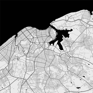 Vector map of Havana city. Urban grayscale poster. Road map image with metropolitan city area view.