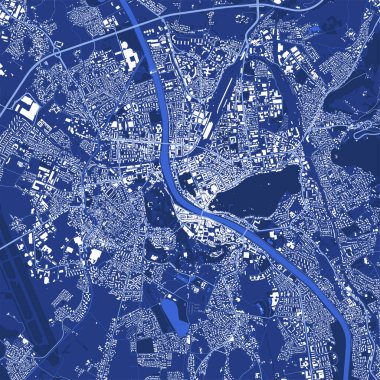 Detailed blue vector map poster of Salzburg city administrative area. Skyline panorama. Decorative graphic tourist map of Salzburg territory. Royalty free illustration.