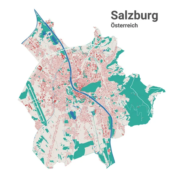 Salzburg Vector Map Detailed Map Salzburg City Administrative Area Cityscape — 스톡 벡터
