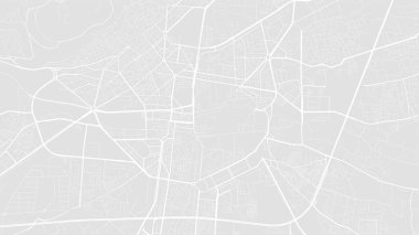 White and light grey Damascus city area vector background map, roads and water illustration. Widescreen proportion, digital flat design roadmap.