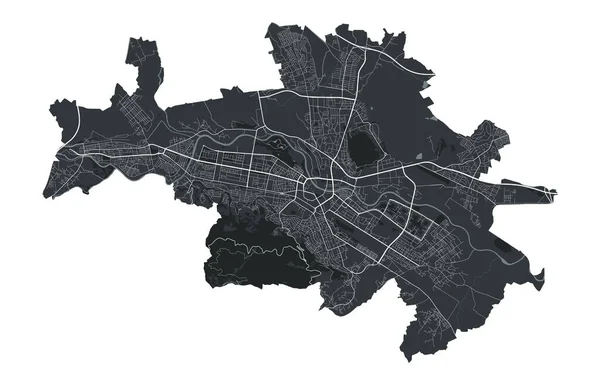 斯科普里矢量图 斯科普里市行政区的详细矢量图 城市景观海报都市地图集 黑色土地 有白色的道路和大道 白人背景 — 图库矢量图片