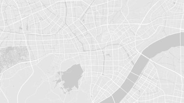 Beyaz ve açık gri Hangzhou şehir alanı vektör arkaplan haritası, yollar ve su çizimleri. Geniş ekran oranı, dijital düz tasarım yol haritası.