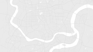 Beyaz ve açık gri Chongqing şehir alanı vektör arkaplan haritası, yollar ve su çizimleri. Geniş ekran oranı, dijital düz tasarım yol haritası.