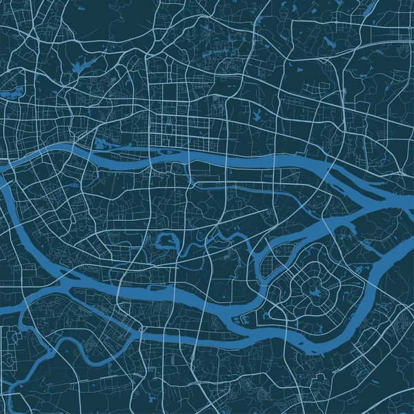 Cartel Detallado Del Mapa Vectorial Guangzhou Área Administrativa Escenario Azul — Vector de stock