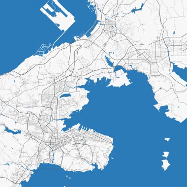 Dalian vektör haritası. Dalian şehri yönetim bölgesinin detaylı haritası. Şehir manzarası manzarası. Kraliyetten bağımsız vektör çizimi. Karayolları ve nehirlerle yol haritası.