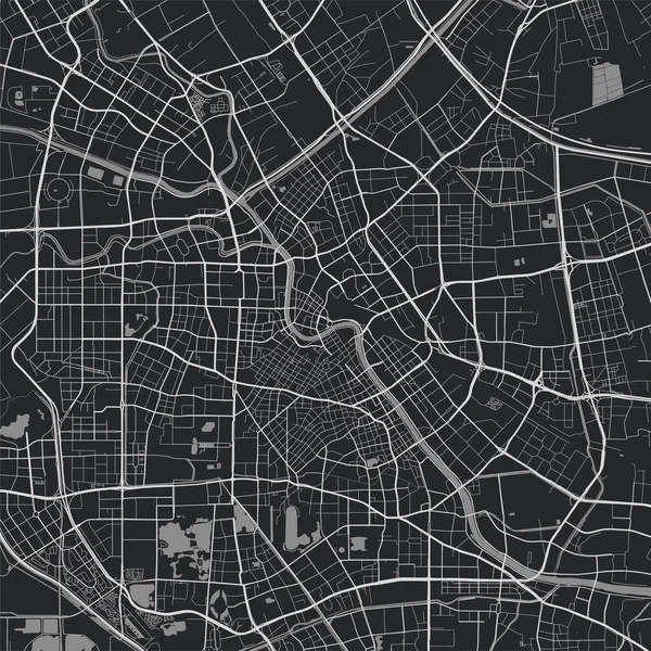 Carte Vectorielle Ville Tianjin Affiche Urbaine Noir Blanc Carte Routière — Image vectorielle