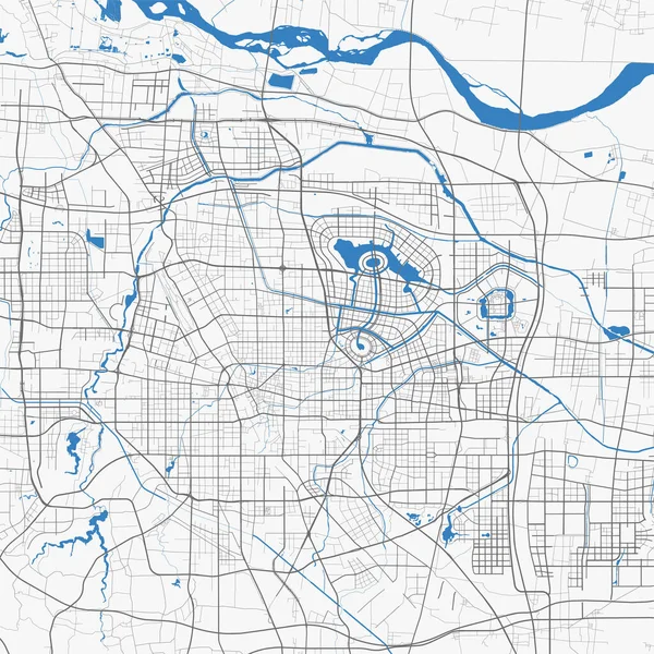 Zhengzhou Térkép Zhengzhou Város Közigazgatási Területének Részletes Térképe Városkép Panoráma — Stock Vector