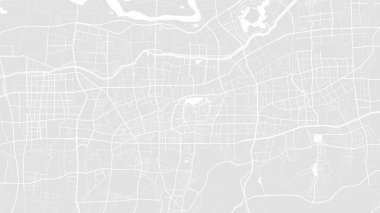 Beyaz ve açık gri Jinan şehri vektör arkaplan haritası, yollar ve su çizimleri. Geniş ekran oranı, dijital düz tasarım yol haritası.