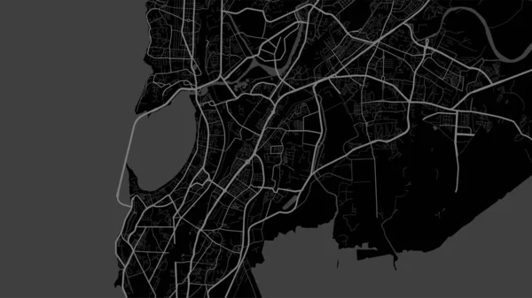 Dark Black Mumbai City Area Vector Background Map Roads Water — Vetor de Stock