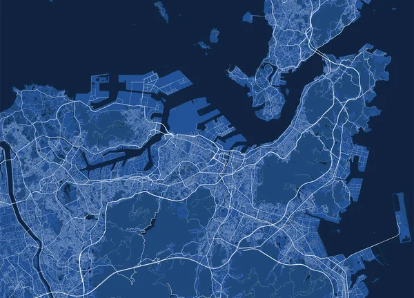 Cartel Detallado Del Mapa Kitakyushu Área Administrativa Ciudad Escenario Azul — Vector de stock