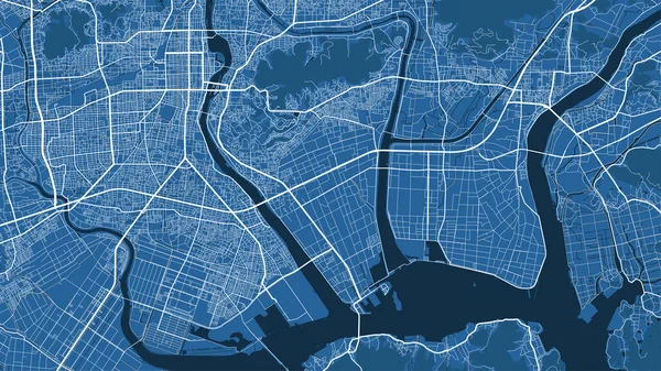 Mapa Detalhado Pôster Área Administrativa Cidade Okayama Panorama Horizonte Azul — Vetor de Stock