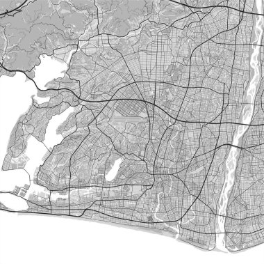 Hamamatsu şehrinin haritası. Şehir siyah beyaz posteri. Büyük şehir manzaralı yol haritası.