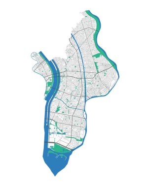 Edogawa haritası. Edogawa şehir idari bölgesinin ayrıntılı haritası. Şehir manzarası manzarası. Kraliyetten bağımsız vektör çizimi. Karayolları ve nehirlerle yol haritası.