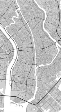 Edogawa şehrinin haritası. Şehir siyah beyaz posteri. Büyük şehir dikey görünümü olan yol haritası resmi.