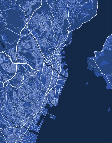 Mapa Detalhado Pôster Área Administrativa Cidade Kagoshima Panorama Horizonte Azul — Vetor de Stock