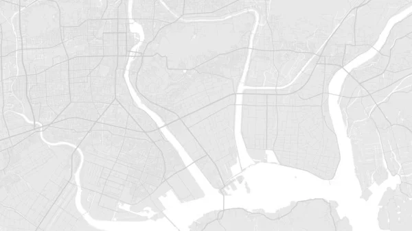 Vit Och Ljusgrå Okayama Stadsområde Vektor Bakgrundskarta Vägar Och Vatten — Stock vektor