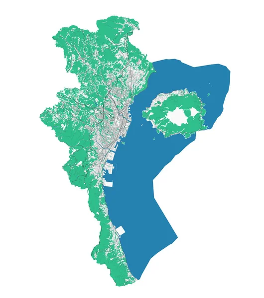 Kagoshima Haritası Kagoshima Şehir Yönetim Bölgesinin Detaylı Haritası Şehir Manzarası — Stok Vektör