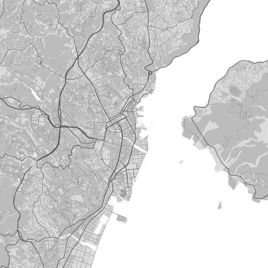 Kagoshima şehrinin haritası. Şehir siyah beyaz posteri. Büyük şehir manzaralı yol haritası.