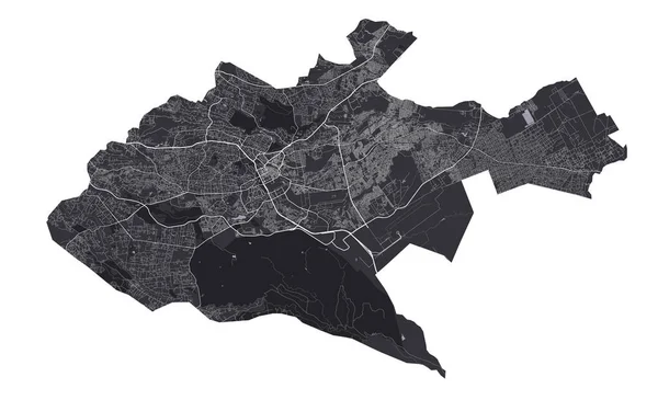 ナイロビベクトルマップ ナイロビ市行政区の詳細なベクトルマップ 都市景観ポスター大都市のアリアビュー 白い道路や道路と黒の土地 — ストックベクタ