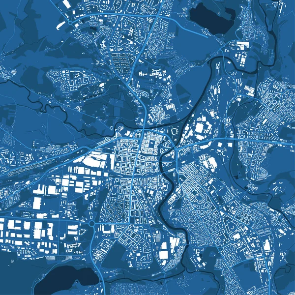 Póster Detallado Mapa Vectorial Azul Plzen City Administrative Área Plzen — Vector de stock