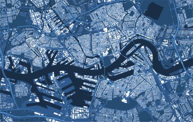 Rotterdam 'ın idari alanının detaylı mavi vektör haritası. Skyline panorama. Rotterdam bölgesinin dekoratif grafik turist haritası. Kraliyet ücretsiz illüstrasyon.