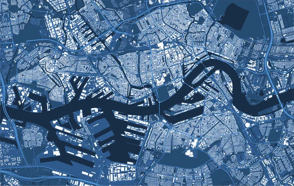 Detailliertes Blaues Vektorkarten Poster Der Stadt Rotterdam Skyline Panorama Dekorative — Stockvektor