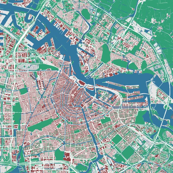 Amsterdamse Vectorkaart Gedetailleerde Kaart Van Gemeente Amsterdam Stadsgezicht Panorama Royalty — Stockvector