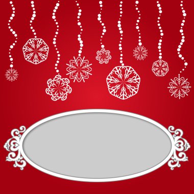 kar taneleri ve boş çerçeve kırmızı Noel arka plan