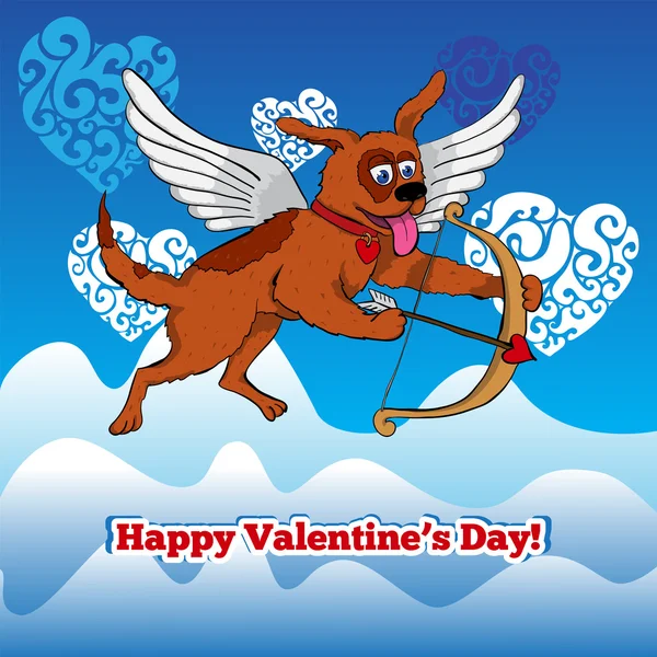 Cupidon volant chien avec arc et arraw — Photo