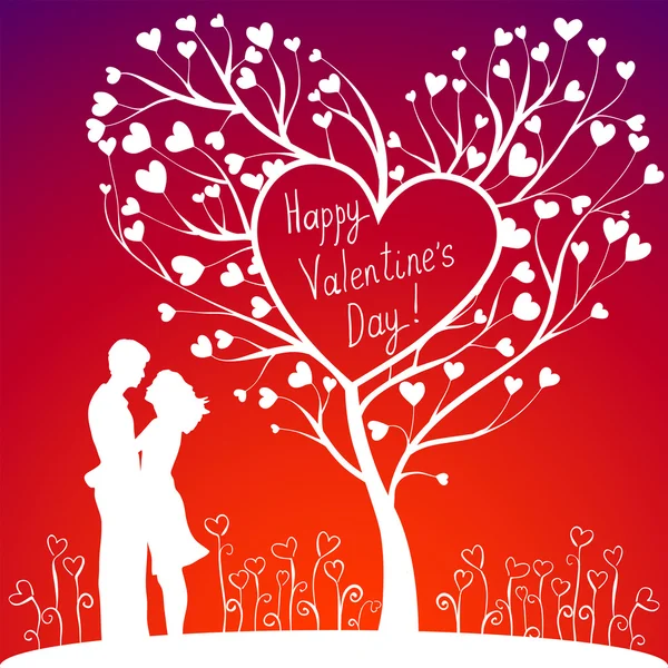 Paar mit Valentinstag-Baum — Stockfoto