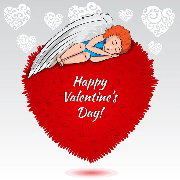 Valentines angel dreaming on the heart — Stock Photo, Image