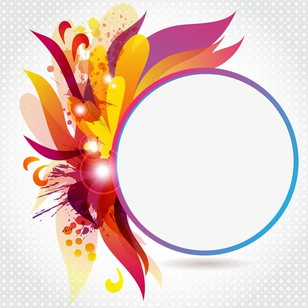 Round frame with abstract flowers and blots — Stock Vector