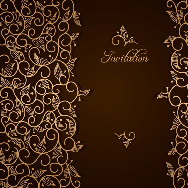 Invitation with gold lace floral ornament — Stock Vector