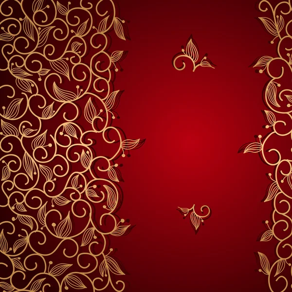 Red invitation with gold lace floral ornament — Stock Vector