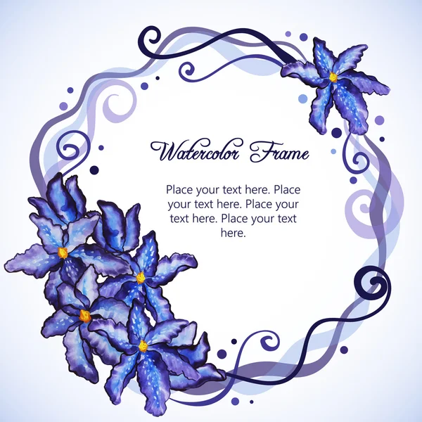 Aquarel floral frame van paarse iris — Stockvector