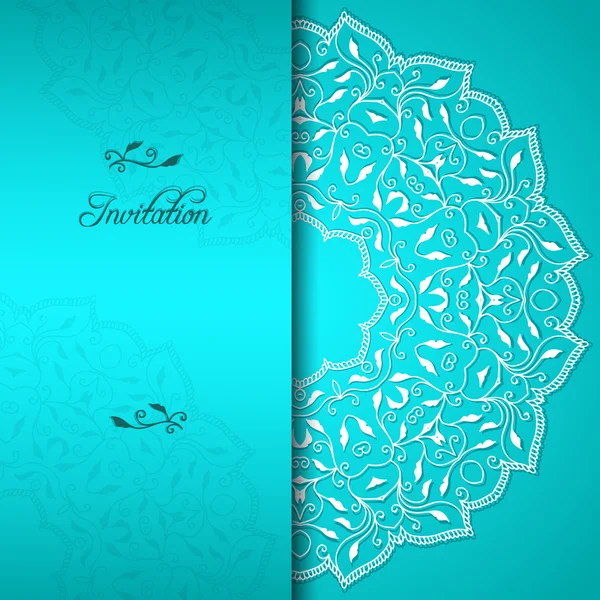 Turquoise elegante uitnodiging met florale ornament — Stockvector