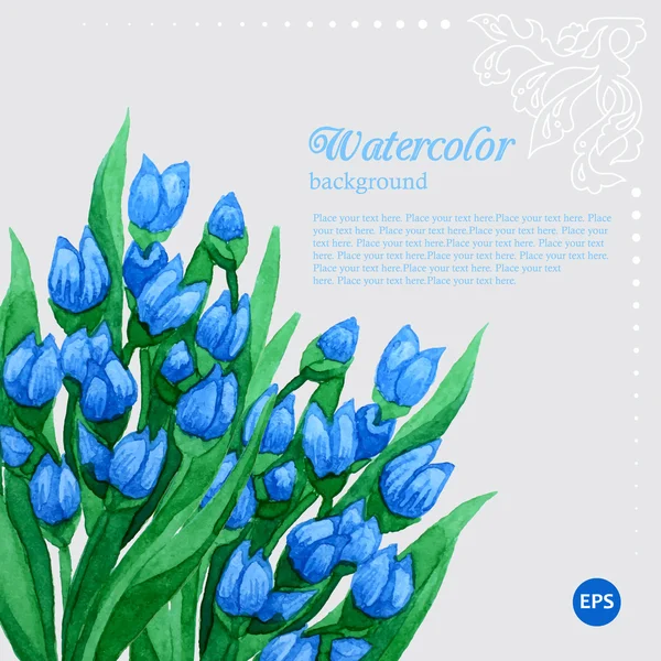 Bingkai warna air bunga tulip biru - Stok Vektor