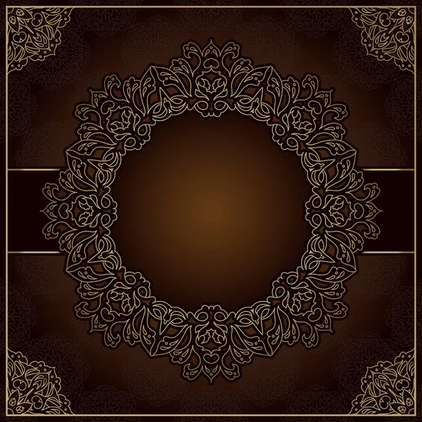 Eleganckie brązowe tło z koronki okrągły ornament — Wektor stockowy
