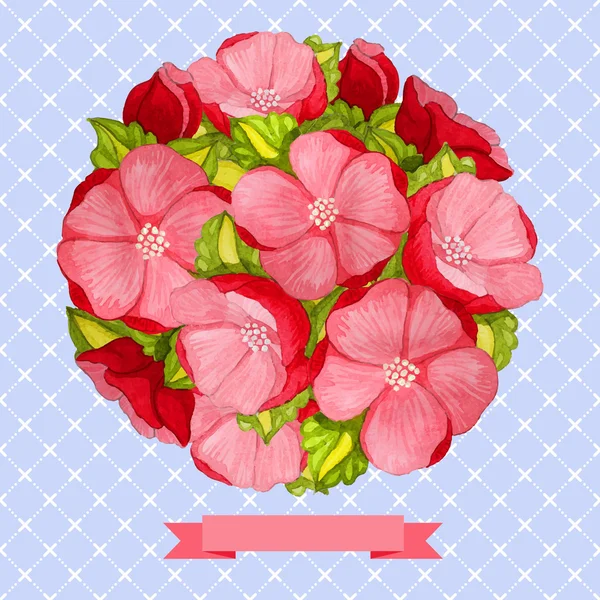 Round vintage watercolor bouquet of pink flowers — Stock Vector