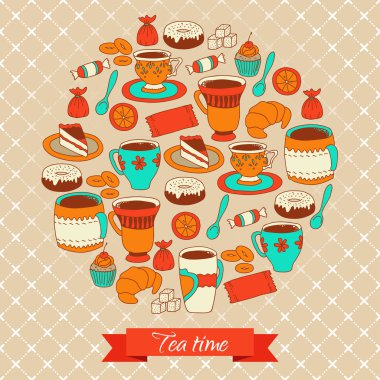 çay kahve ve şeker ile yuvarlak kalıp