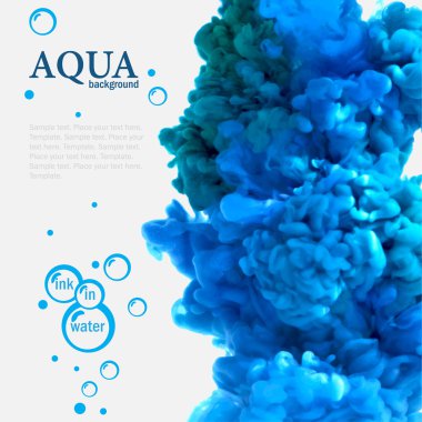 Aqua mavi mürekkep su kabarcıkları ile şablonu
