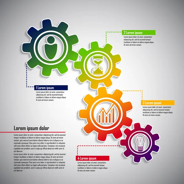 Infografía de negocios con ruedas dentadas e iconos — Vector de stock